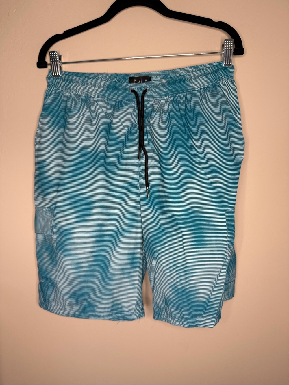 Men's Aqua Tie-Dye Swim Trunks with Drawstring